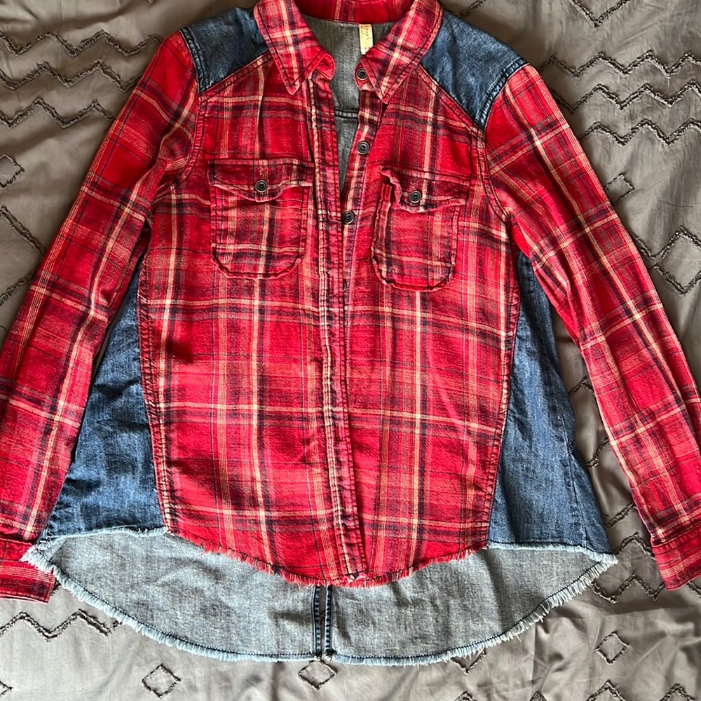 Free people flannel & denim shirt